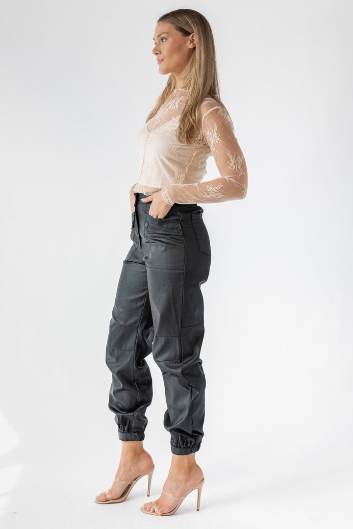 Dane Black Coated Cargo Pants - Final Sale - JO+CO