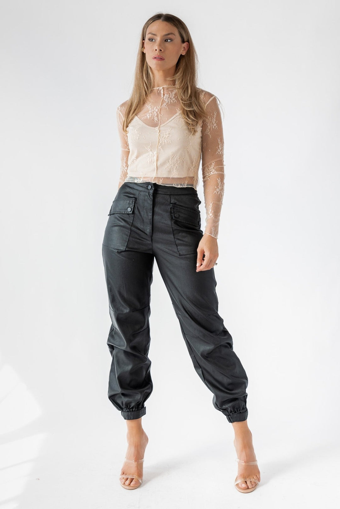 Dane Black Coated Cargo Pants - Final Sale - JO+CO