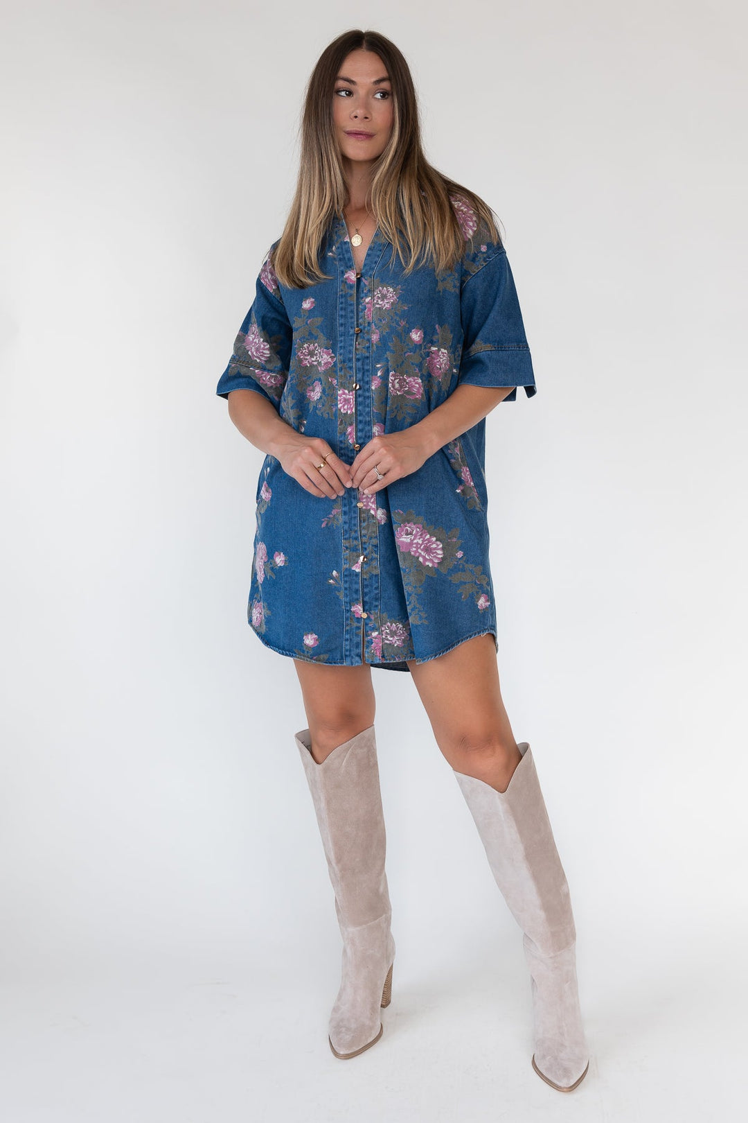 Daphne Floral Denim Dress - JO+CO