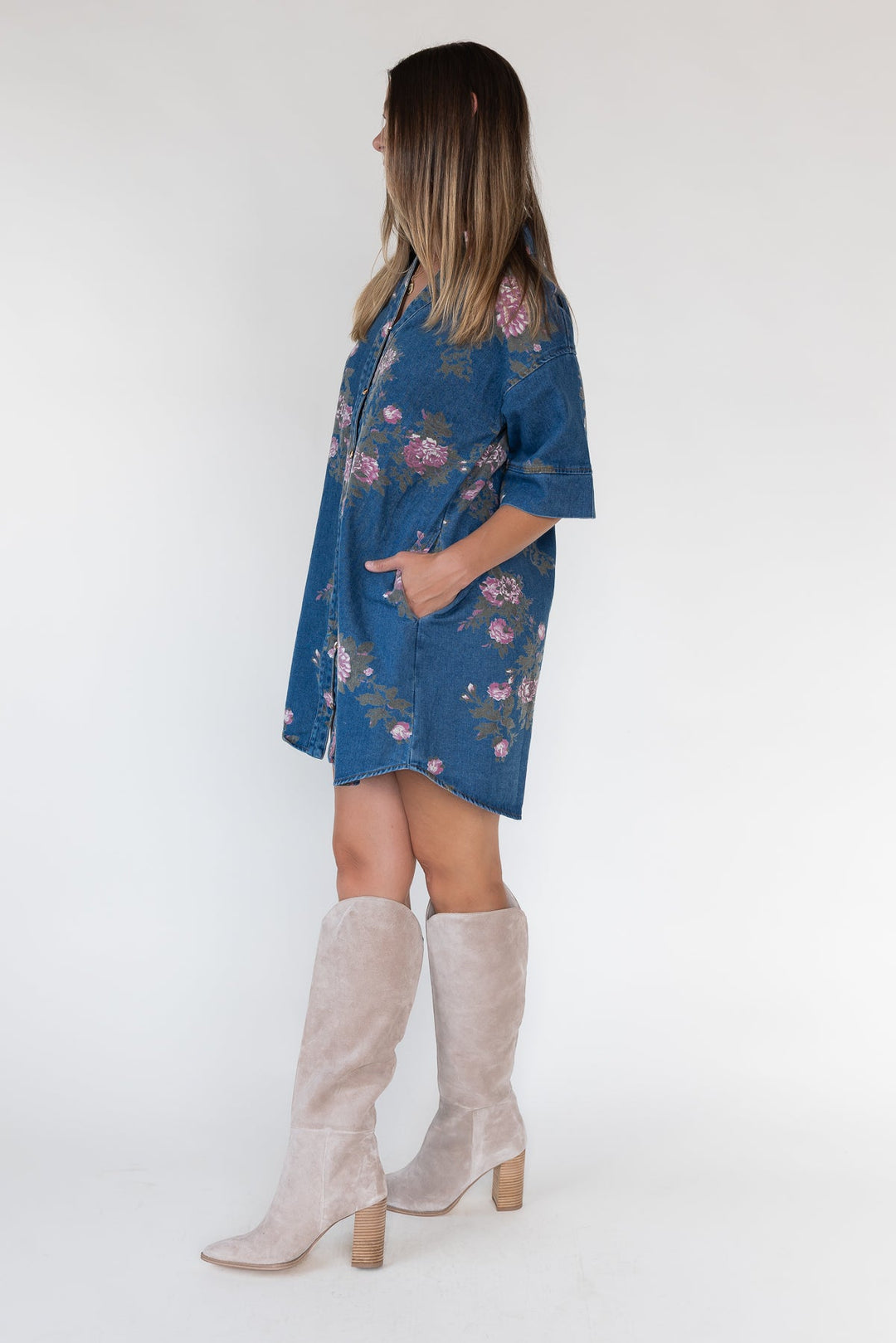 Daphne Floral Denim Dress - JO+CO