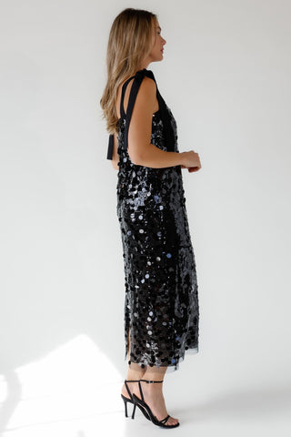 Della Black Sequin Embellish Midi Dress - Final Sale - JO+CO