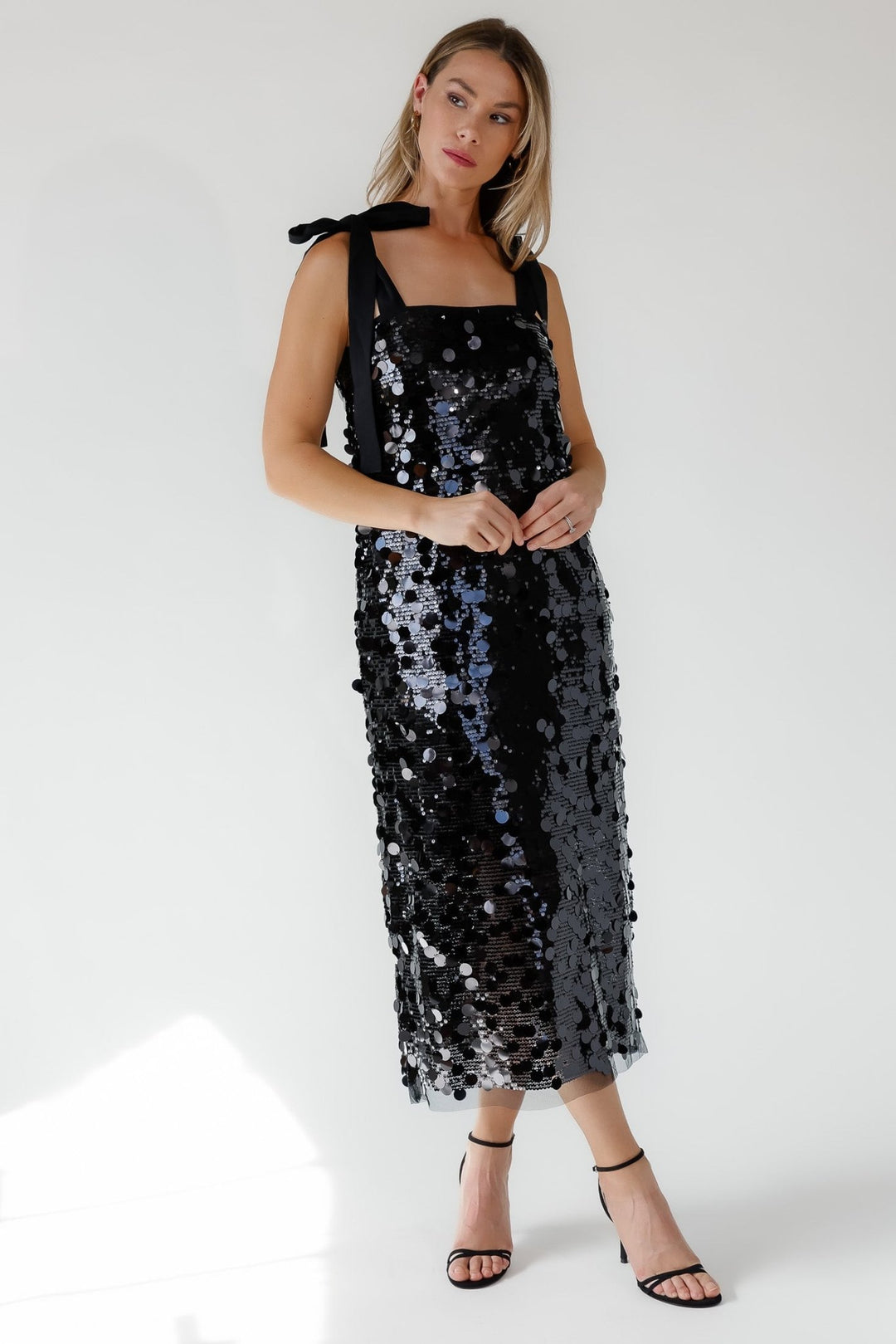 Della Black Sequin Embellish Midi Dress - Final Sale - JO+CO