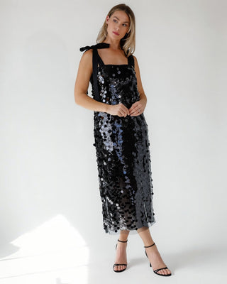 Della Black Sequin Embellish Midi Dress - Final Sale - JO+CO