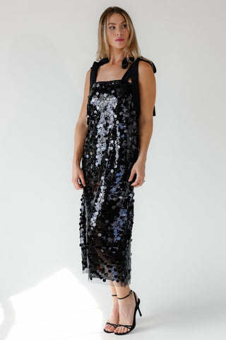 Della Black Sequin Embellish Midi Dress - Final Sale - JO+CO