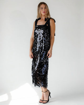 Della Black Sequin Embellish Midi Dress - Final Sale - JO+CO