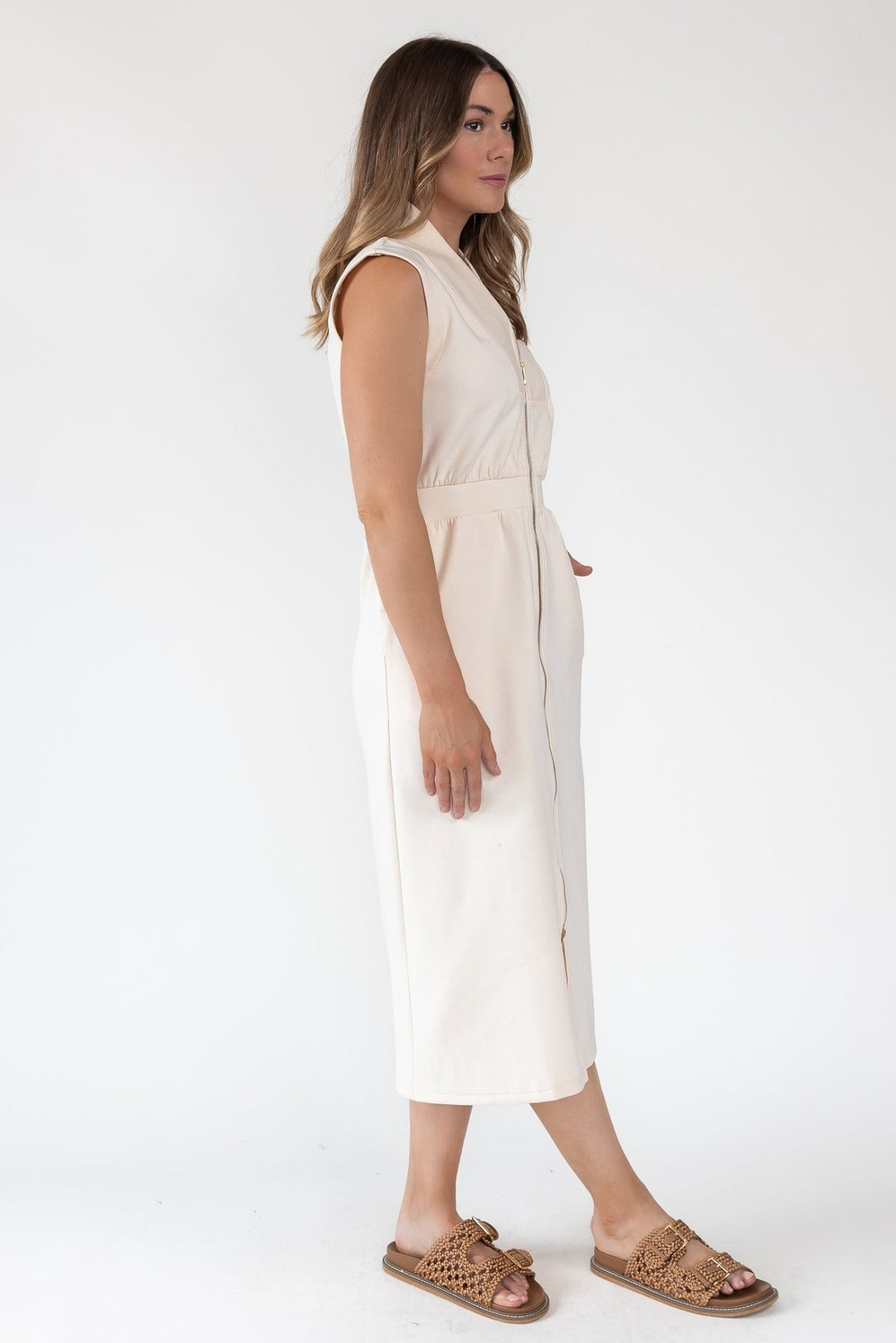 Elle Cream Knit Zip Midi Dress - Final Sale - JO+CO
