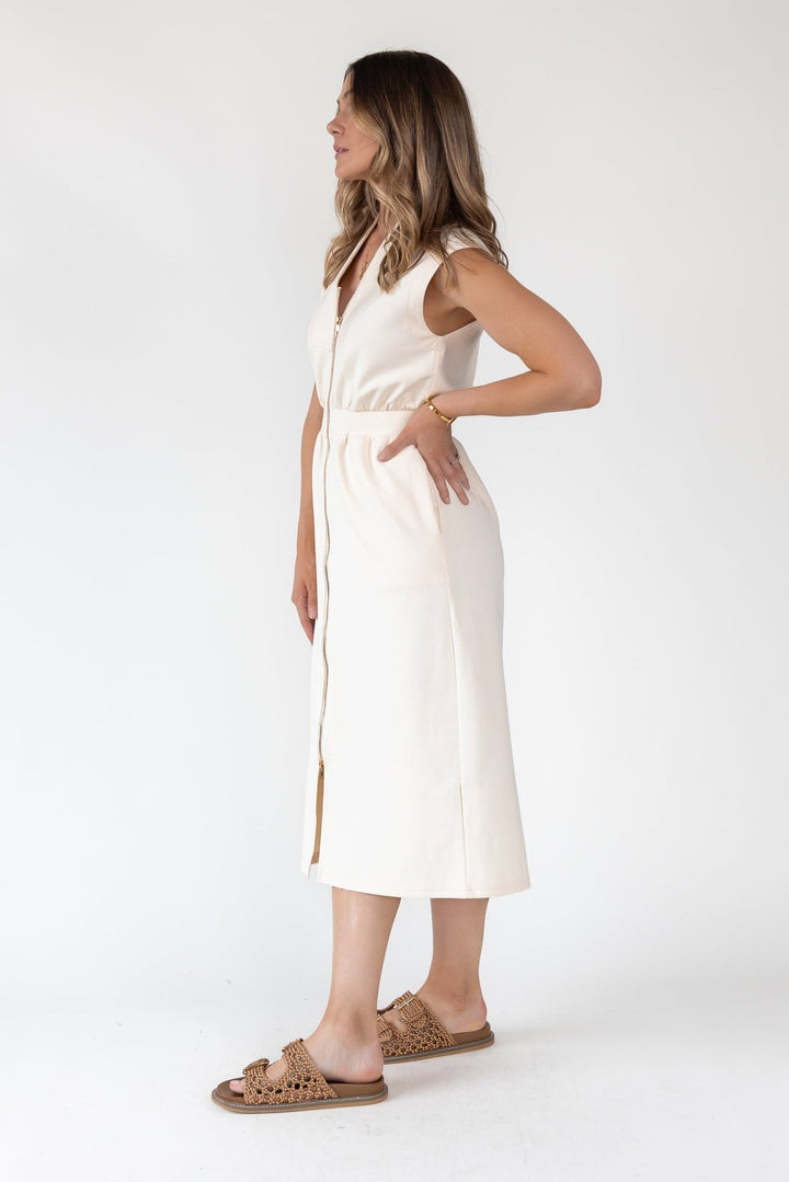 Elle Cream Knit Zip Midi Dress - Final Sale - JO+CO