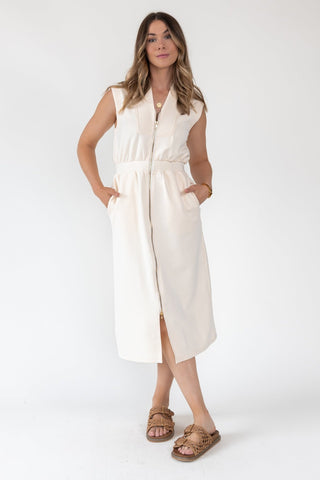 Elle Cream Knit Zip Midi Dress - Final Sale - JO+CO