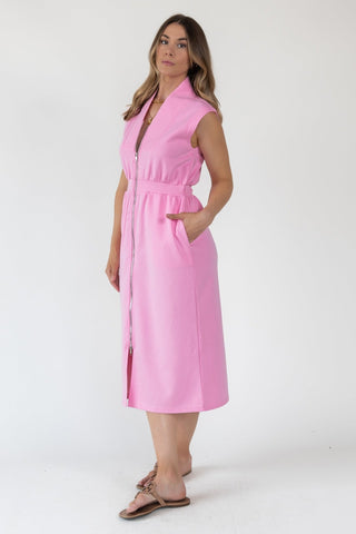 Elle Pink Knit Zip Midi Dress - Final Sale - JO+CO