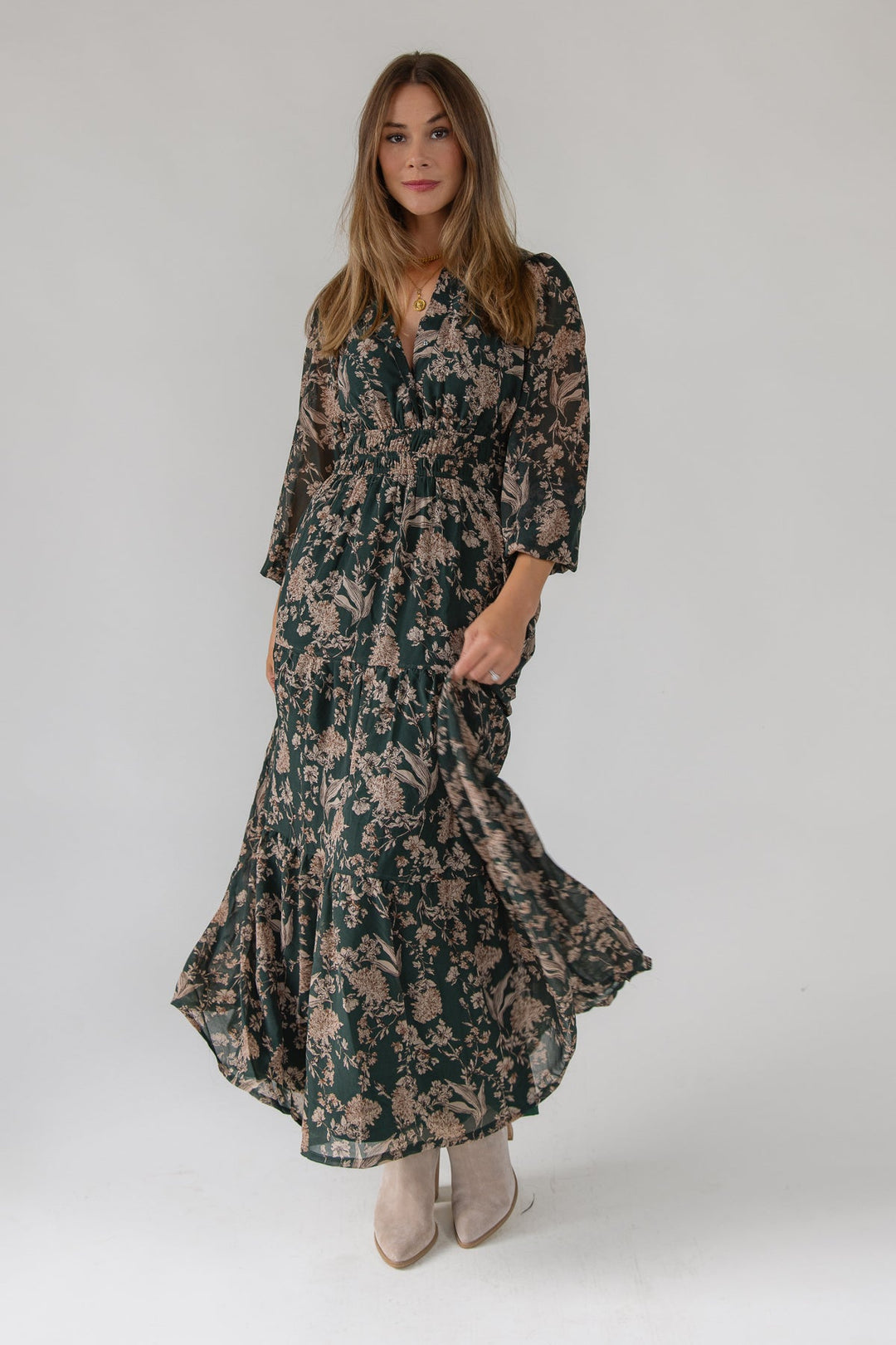 Ember Green Floral Maxi Dress - JO+CO