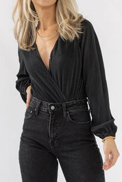 Everyday Plisse Wrap Bodysuit - Black - JO+CO