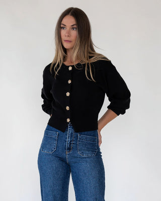 Fallon Black Button Knit Cardigan - JO+CO