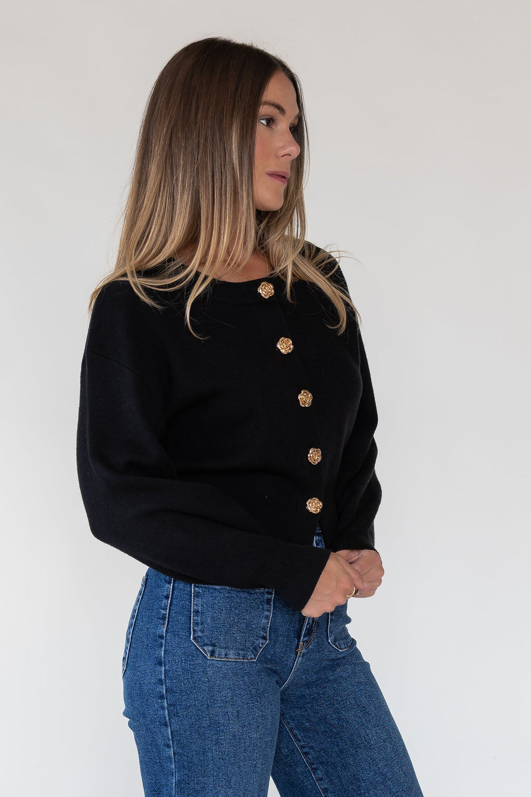 Fallon Black Button Knit Cardigan - JO+CO