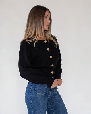Fallon Black Button Knit Cardigan - JO+CO