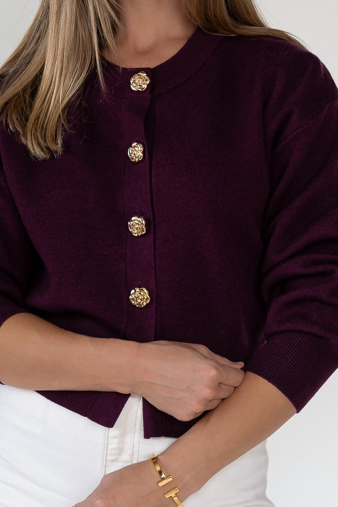 Fallon Burgundy Button Knit Cardigan - Final Sale - JO+CO