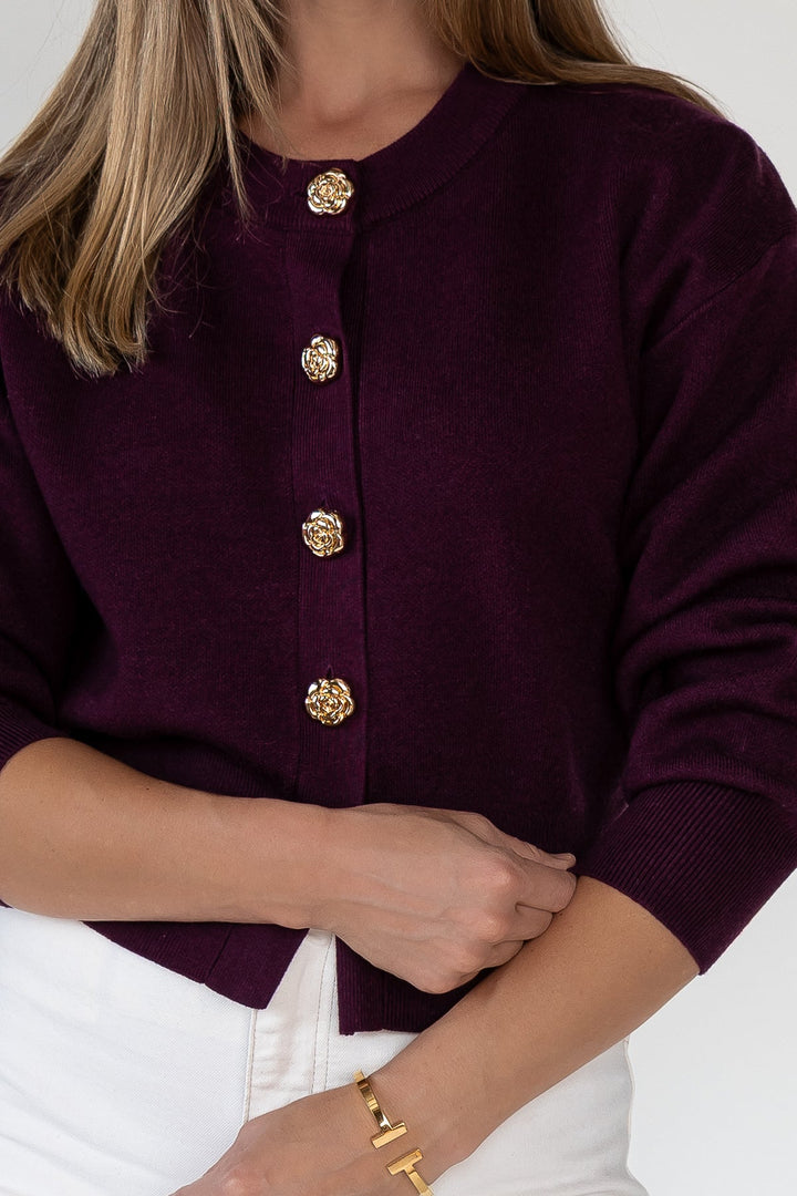 Fallon Burgundy Button Knit Cardigan - Final Sale - JO+CO