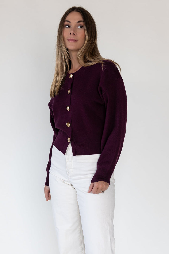 Fallon Burgundy Button Knit Cardigan - Final Sale - JO+CO