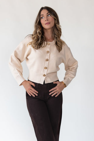 Fallon Cream Button Knit Cardigan - JO+CO