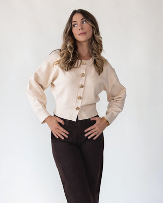 Fallon Cream Button Knit Cardigan - JO+CO