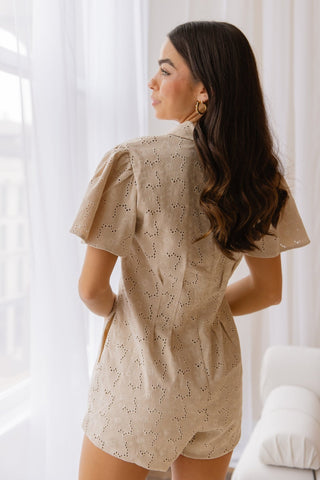 Faye Natural Pleated Twill Romper - Final Sale - JO+CO