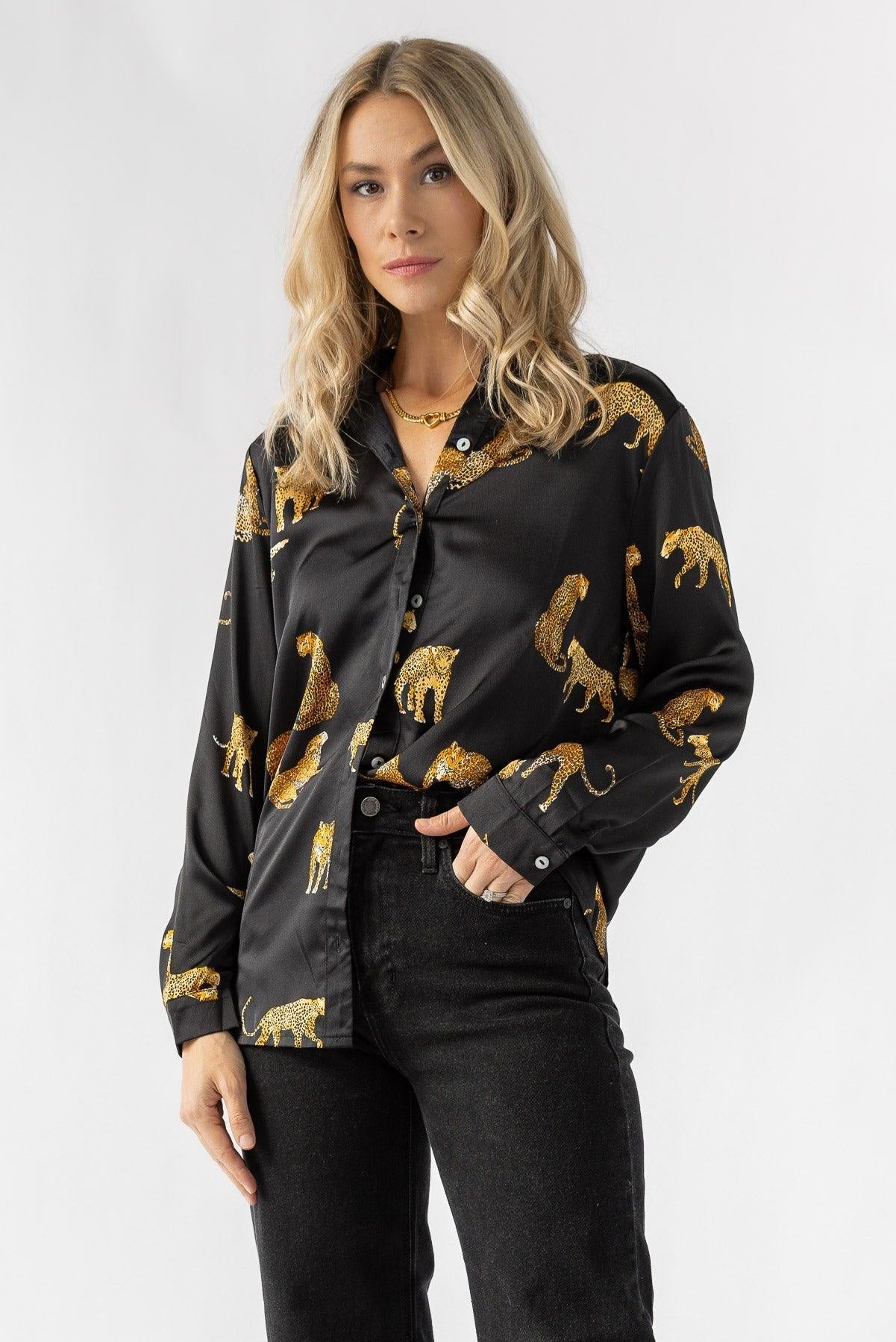 Feline Flair Button Up Top - JO+CO