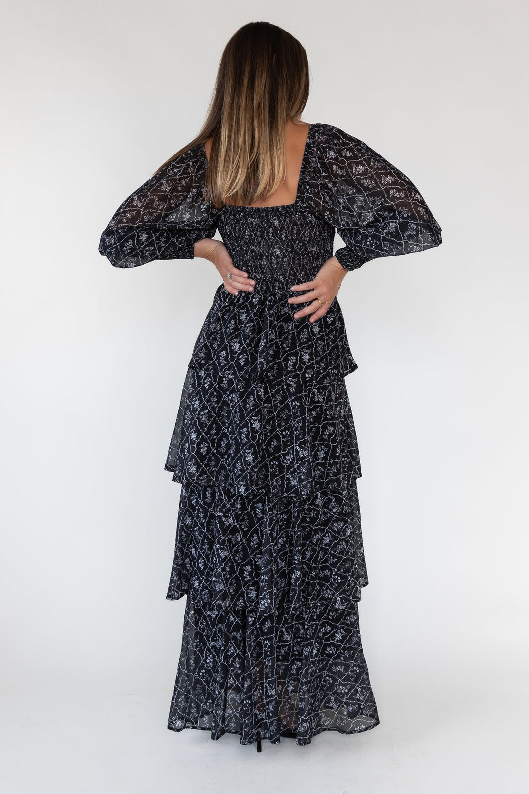 Florence Black Floral Tiered Maxi Dress - JO+CO