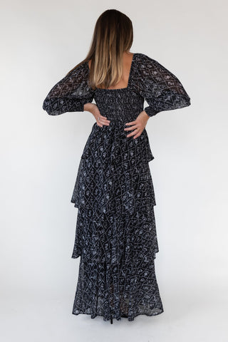 Florence Black Floral Tiered Maxi Dress - JO+CO