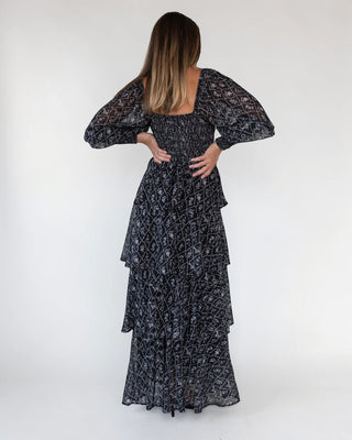 Florence Black Floral Tiered Maxi Dress - JO+CO