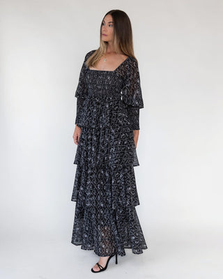 Florence Black Floral Tiered Maxi Dress - JO+CO