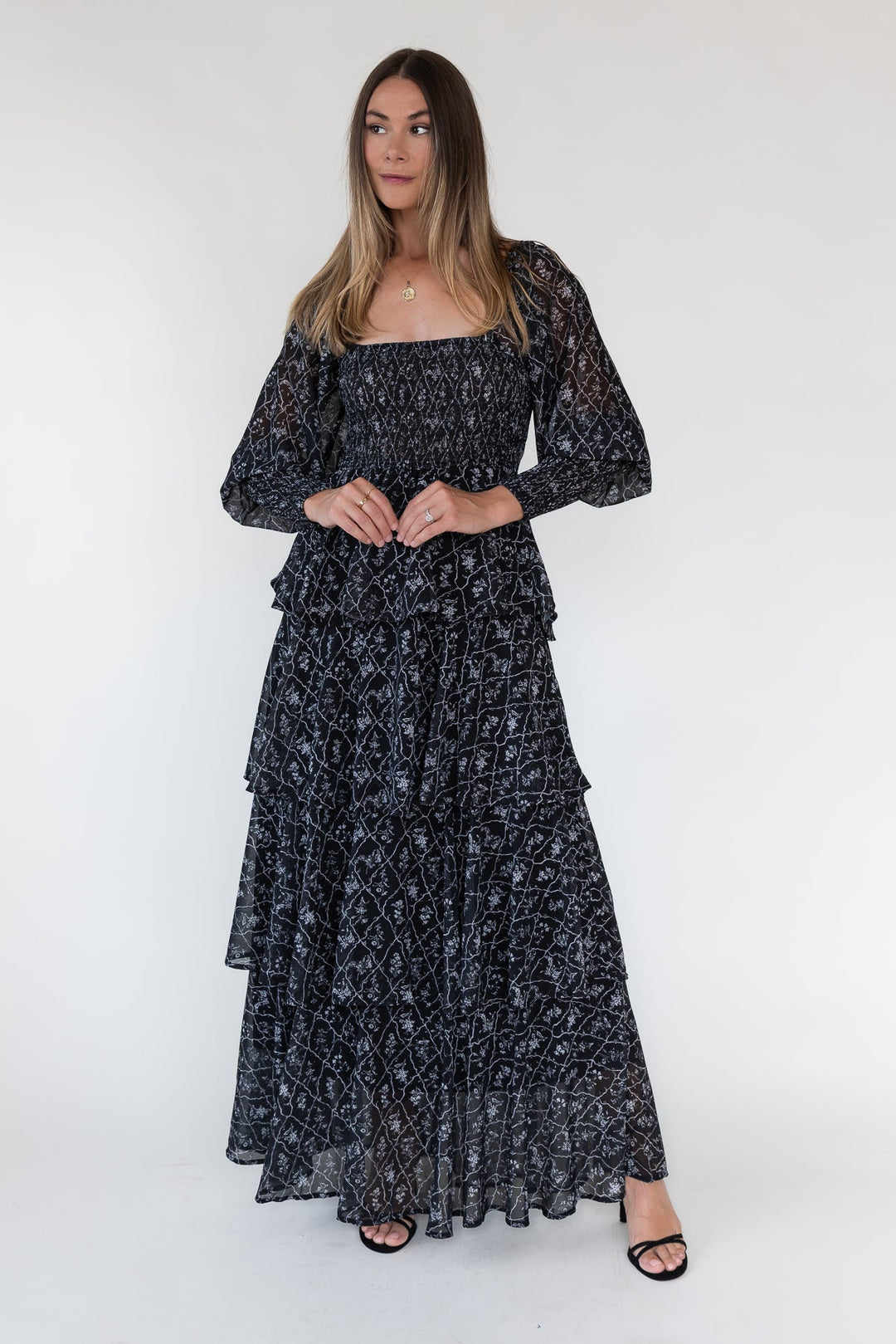 Florence Black Floral Tiered Maxi Dress - JO+CO