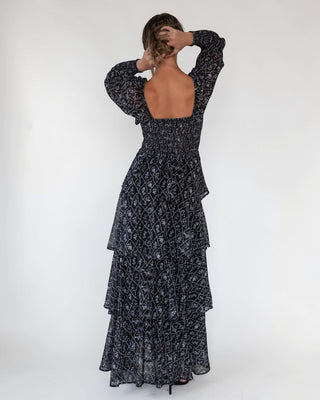Florence Black Floral Tiered Maxi Dress - JO+CO
