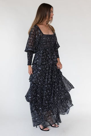 Florence Black Floral Tiered Maxi Dress - JO+CO