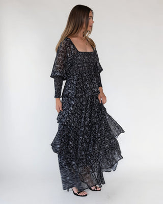 Florence Black Floral Tiered Maxi Dress - JO+CO