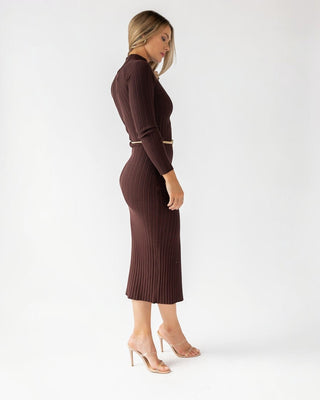 Flynn Brown Knit Midi Dress - Final Sale - JO+CO