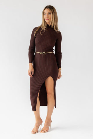 Flynn Brown Knit Midi Dress - Final Sale - JO+CO