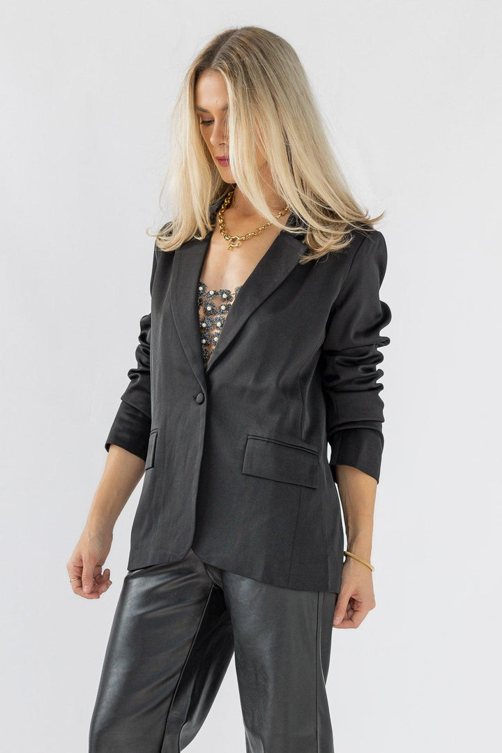 Glossy Nights Satin Blazer - Black - JO+CO