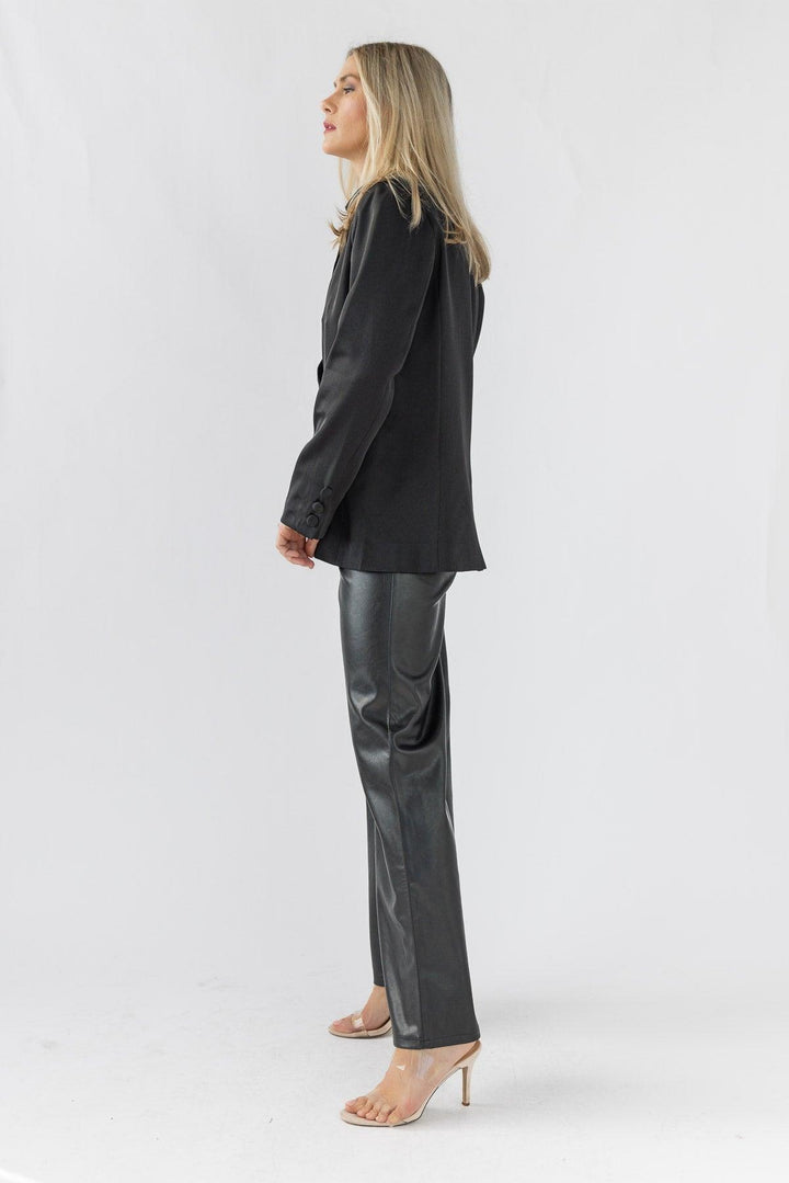 Glossy Nights Satin Blazer - Black - JO+CO