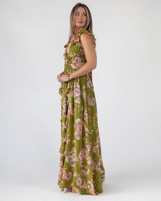 Green Floral Cutout Frilly Maxi Dress - Final Sale - JO+CO