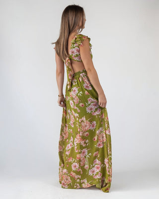Green Floral Cutout Frilly Maxi Dress - Final Sale - JO+CO