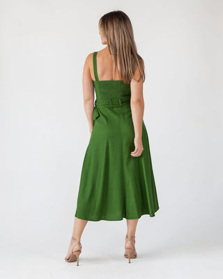 Green Linen Belted Midi Dress - Final Sale - JO+CO