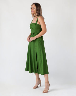 Green Linen Belted Midi Dress - Final Sale - JO+CO