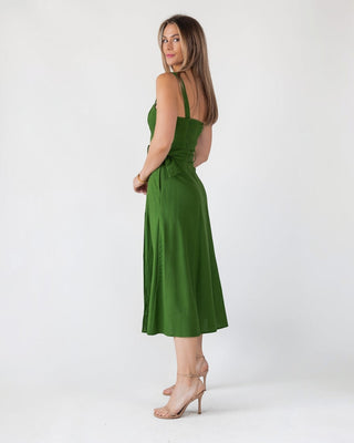 Green Linen Belted Midi Dress - Final Sale - JO+CO