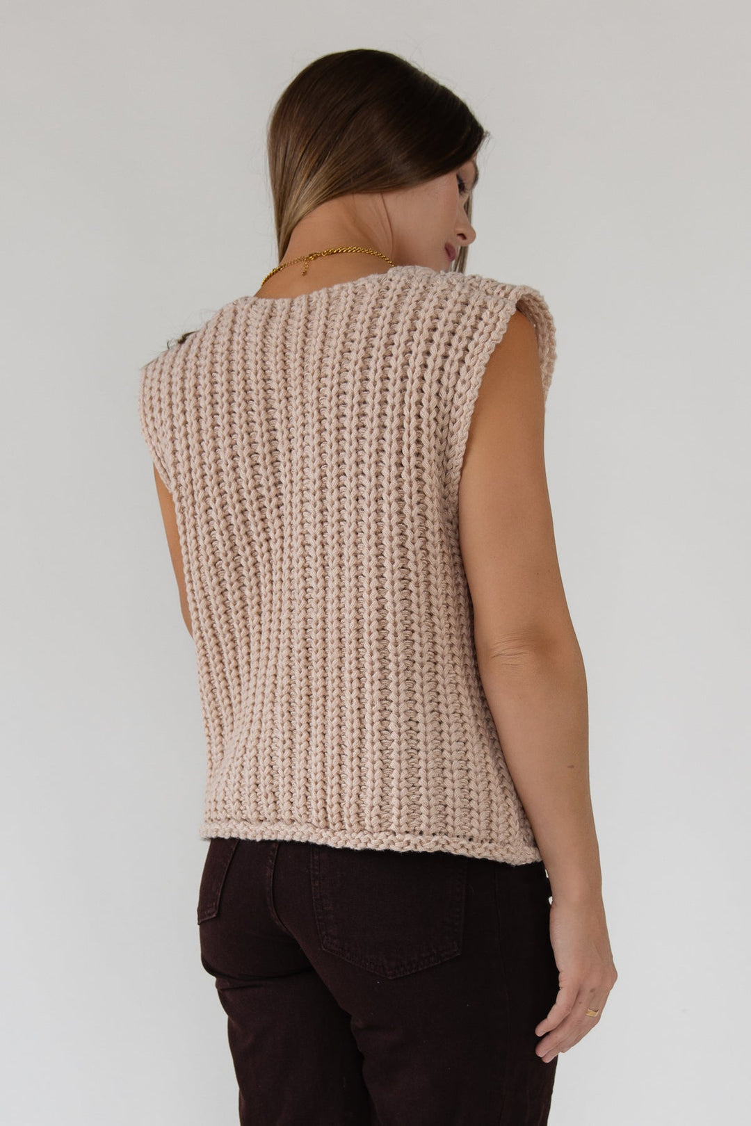 Greer Taupe Chunky Sweater Vest - JO+CO