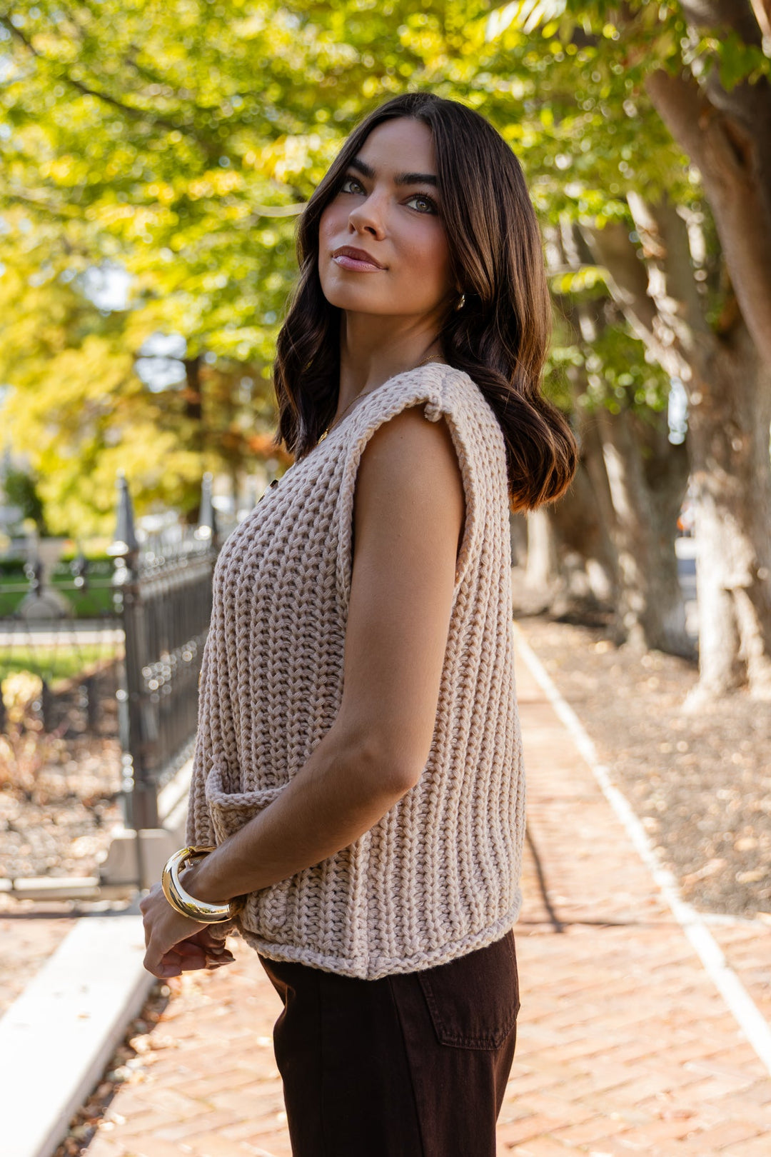 Greer Taupe Chunky Sweater Vest - JO+CO