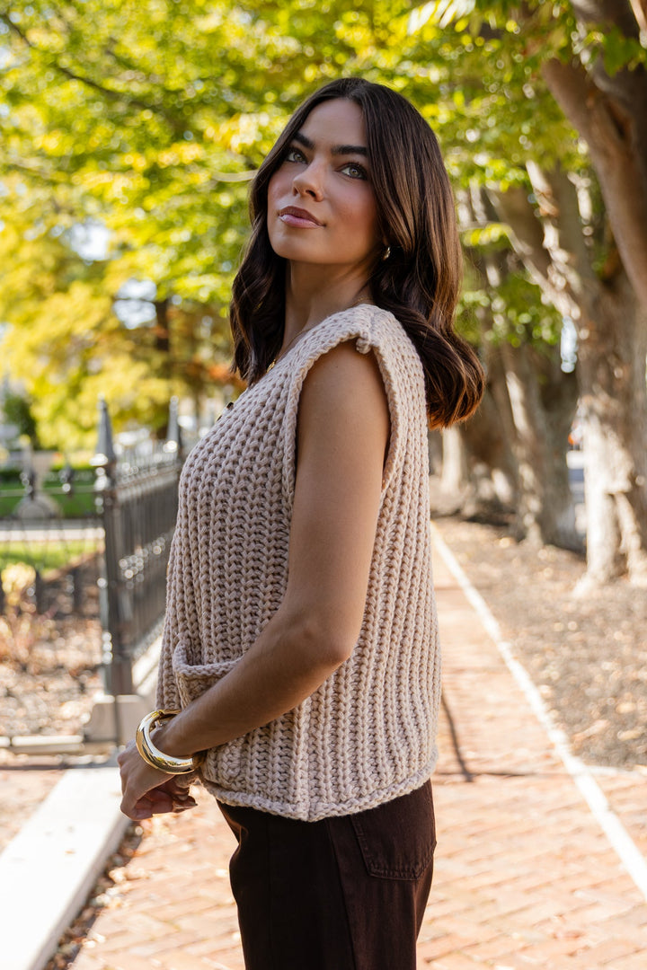 Greer Taupe Chunky Sweater Vest - JO+CO