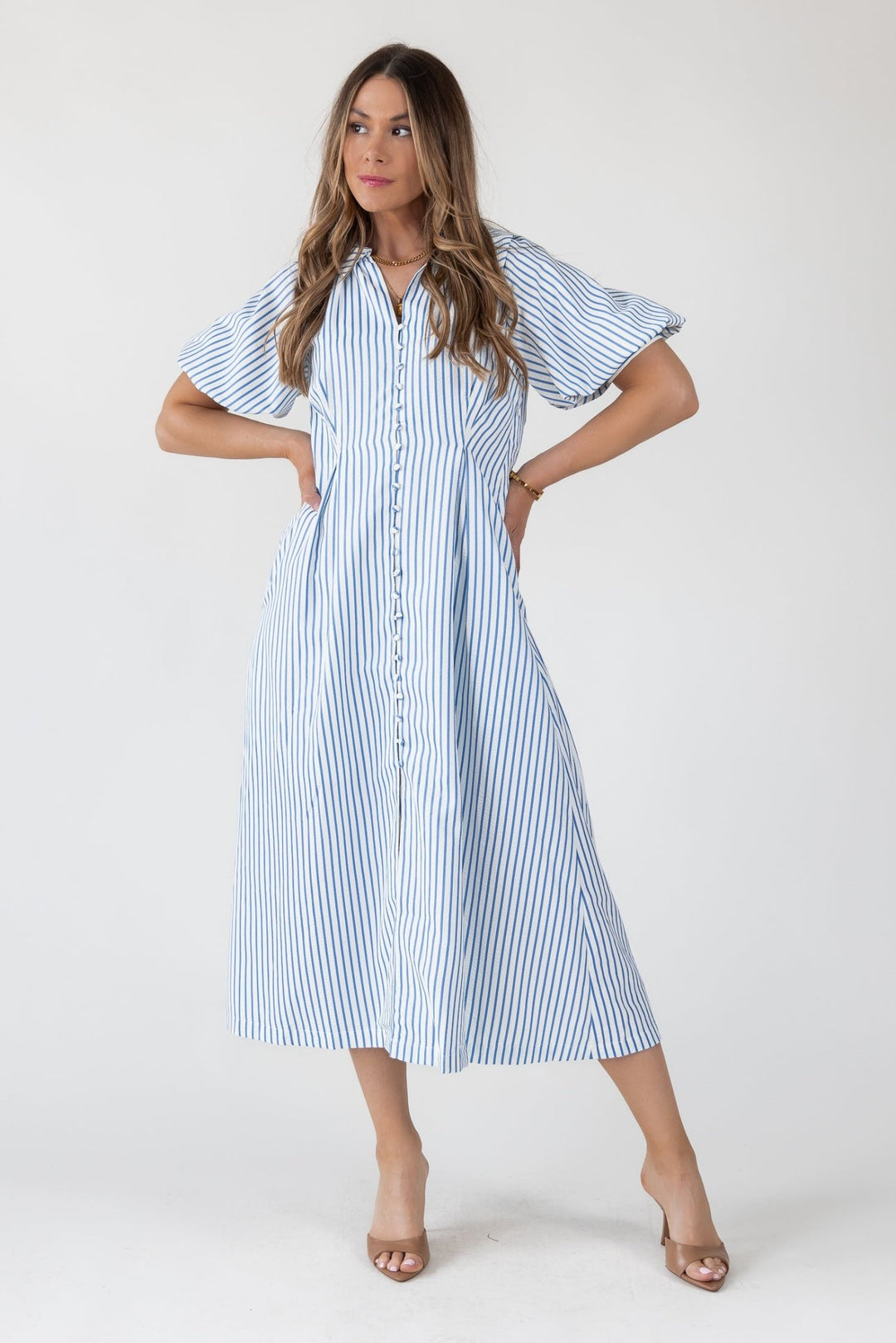 Harbor Blue Stripe Midi Dress - Final Sale - JO+CO