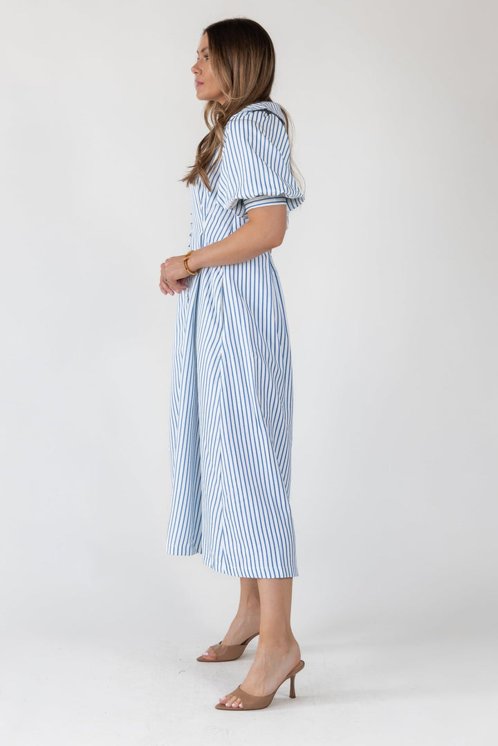 Harbor Blue Stripe Midi Dress - Final Sale - JO+CO