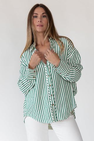 Harlow Green Textured Stripe Top - JO+CO