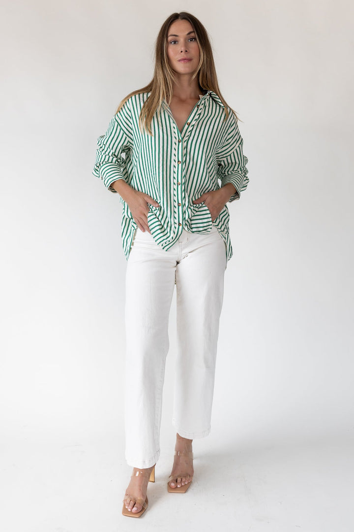 Harlow Green Textured Stripe Top - JO+CO