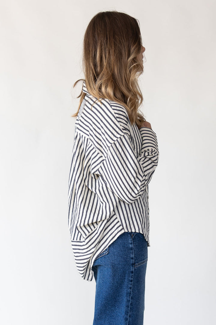 Harlow Navy Textured Stripe Top - JO+CO